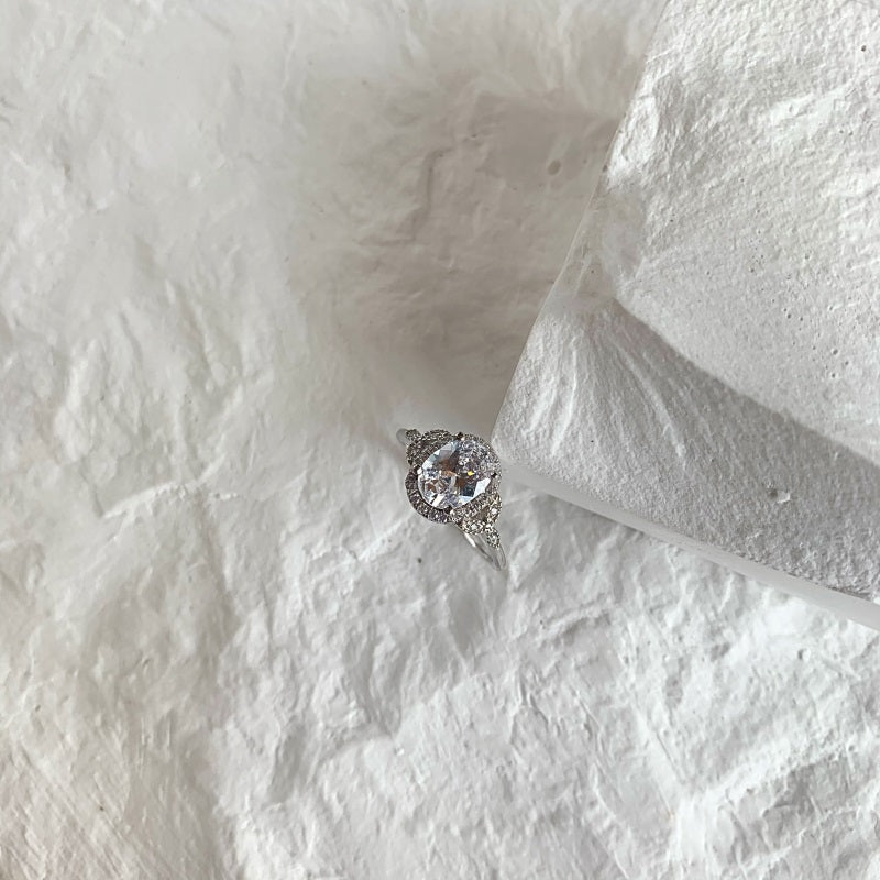 Clear CZ Halo Oval Ring