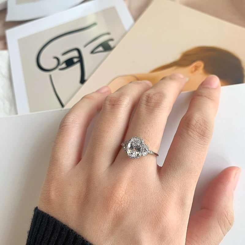 Clear CZ Halo Oval Ring