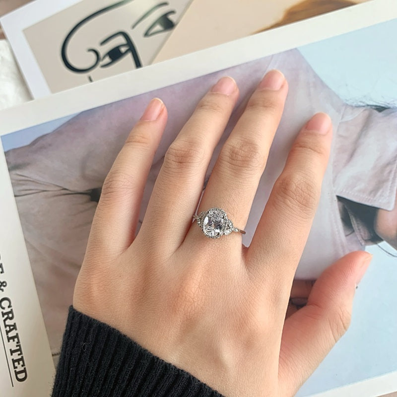 Clear CZ Halo Oval Ring