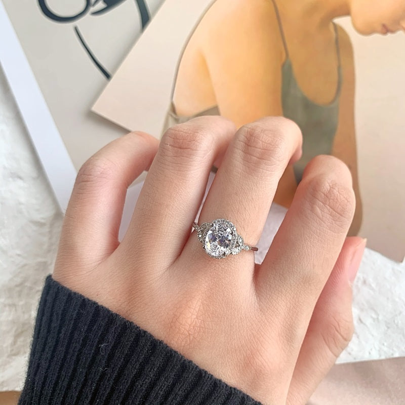 Clear CZ Halo Oval Ring