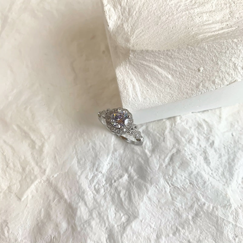 Clear CZ Halo Round Ring
