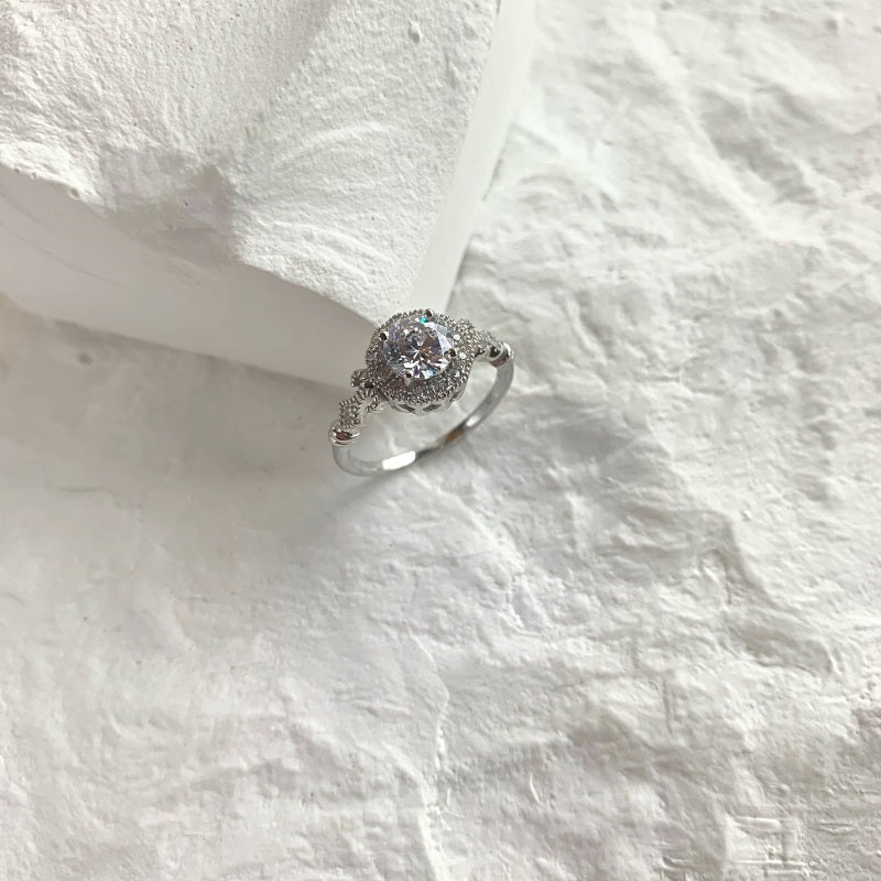 Clear CZ Halo Round Ring