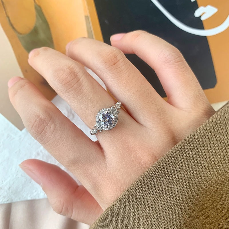 Clear CZ Halo Round Ring