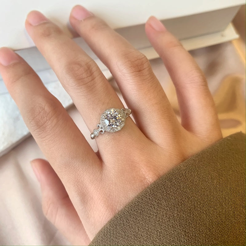 Clear CZ Halo Round Ring