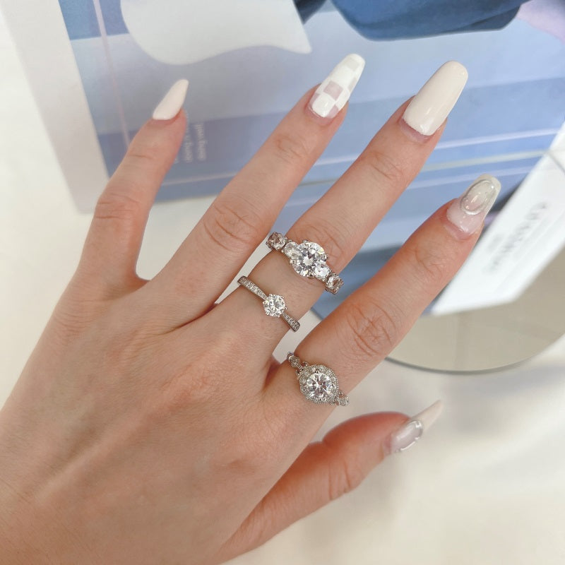 Clear CZ Halo Round Ring
