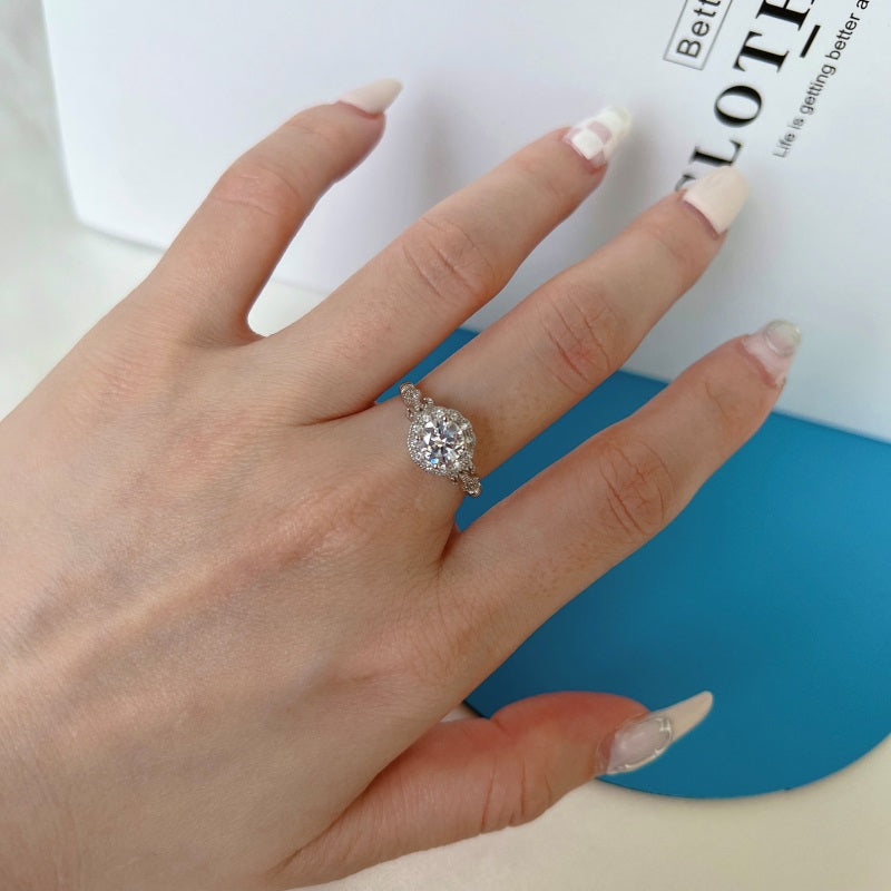Clear CZ Halo Round Ring