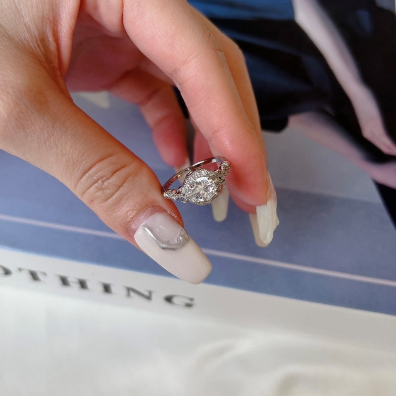Clear CZ Halo Round Ring