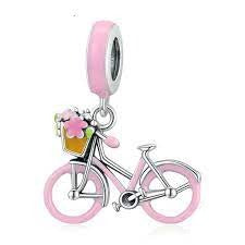 925 Sterling Silver Pink Enamel Bike/Bicycle Dangle Charm