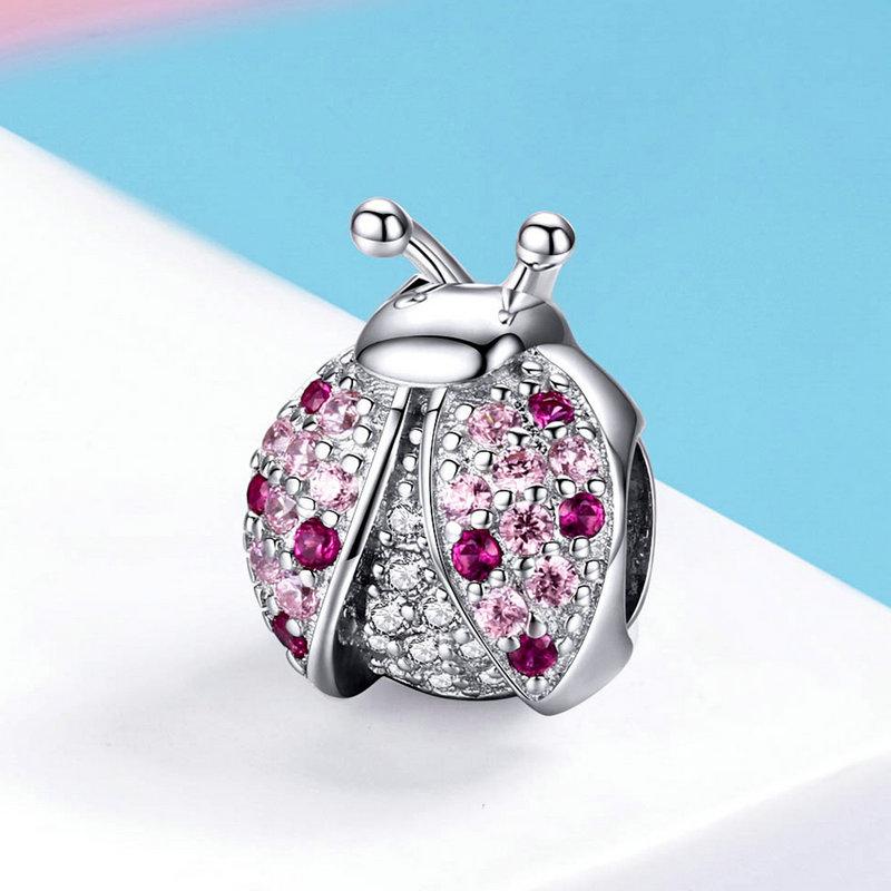 Pink CZ Ladybug Bead Charm
