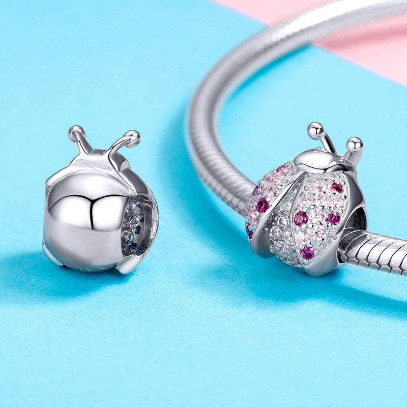 Pink CZ Ladybug Bead Charm