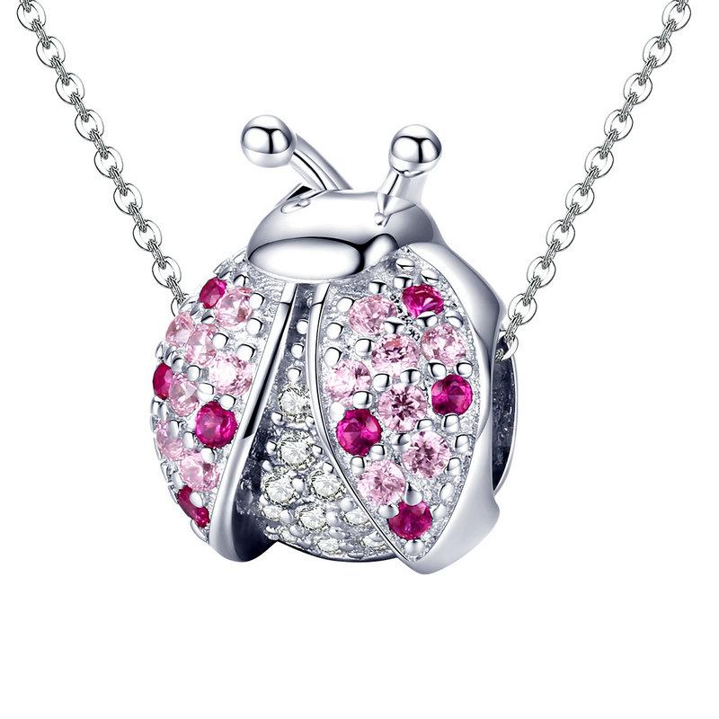 Pink CZ Ladybug Bead Charm