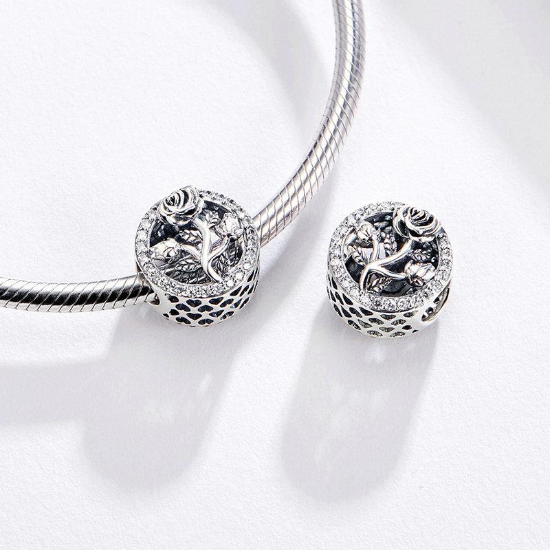 Elegant Rose Openwork CZ Bead Charm