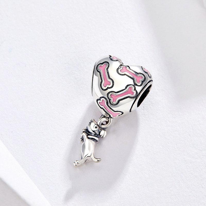 Pink Bones and Dog Heart Bead Charm
