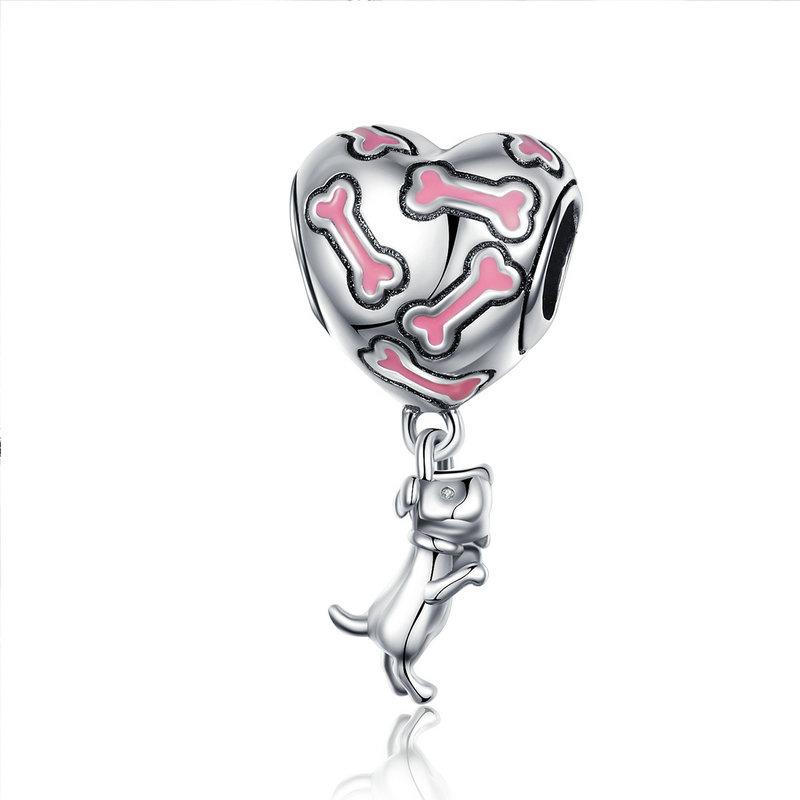 Pink Bones and Dog Heart Bead Charm