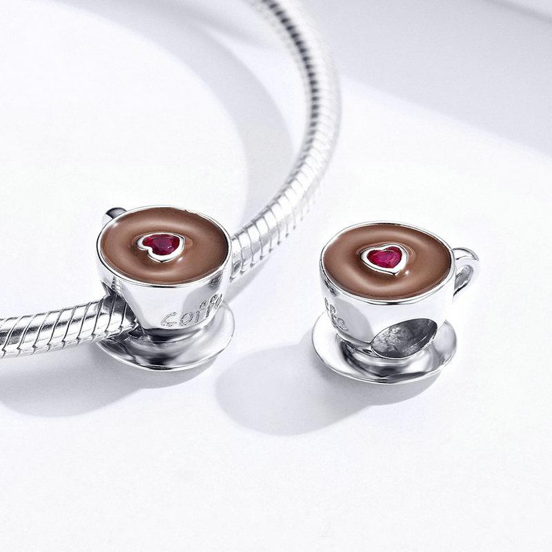 Coffee Enamel CZ Bead Charm