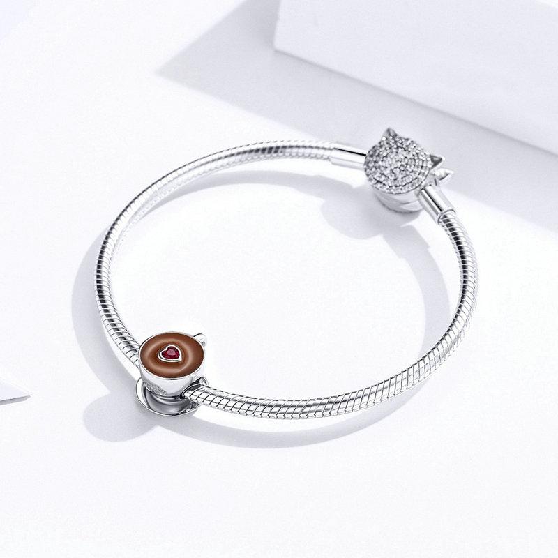 Coffee Enamel CZ Bead Charm