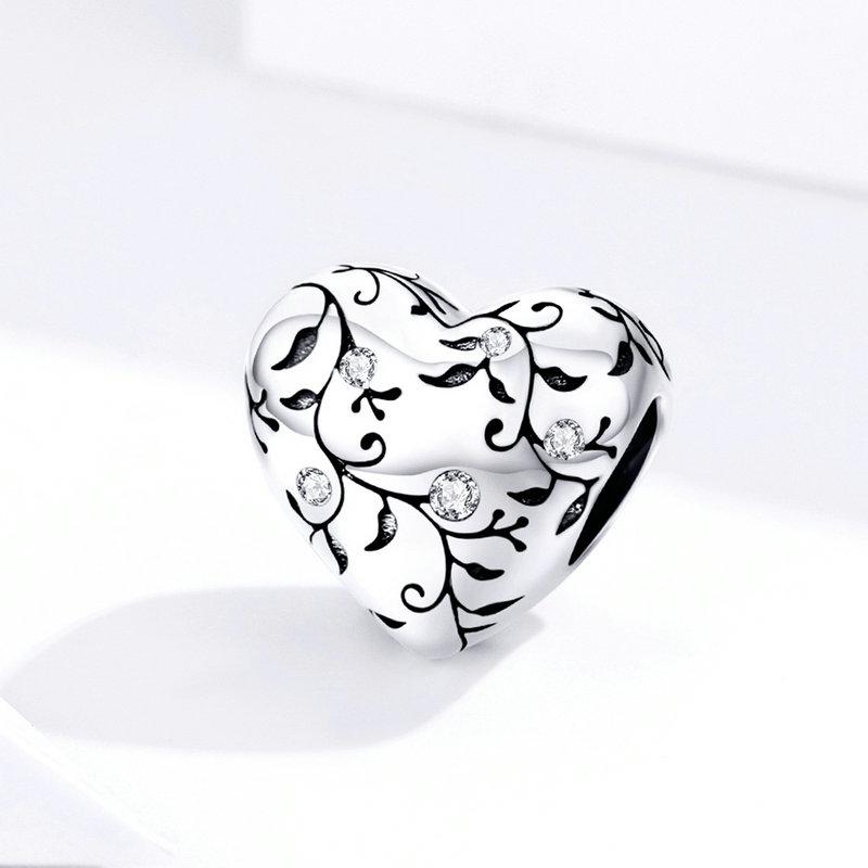 Floral Motive CZ Heart Bead Charm