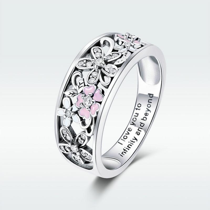 CZ Pink and White Enamel Daisy Flower Ring