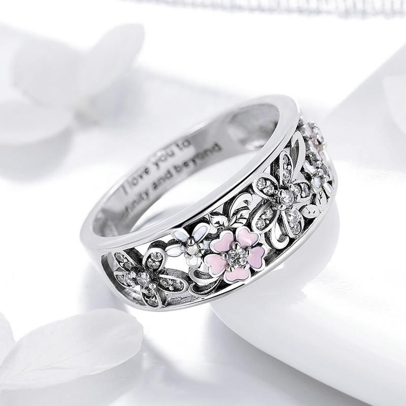 CZ Pink and White Enamel Daisy Flower Ring