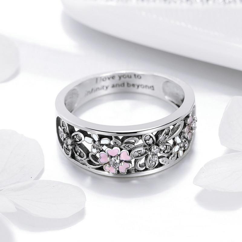 CZ Pink and White Enamel Daisy Flower Ring