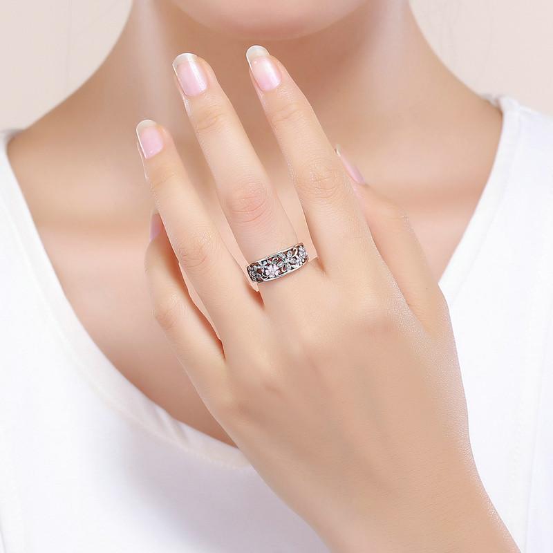 CZ Pink and White Enamel Daisy Flower Ring