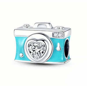 925 Sterling Silver Blue Camera Bead Charm