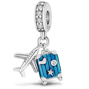 925 Sterling Silver Travel Suitcase and Airplane Dangle Charm