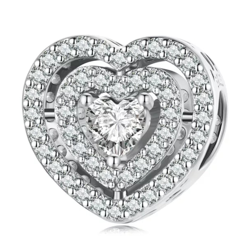 Clear CZ Pave Heart Bead Charm