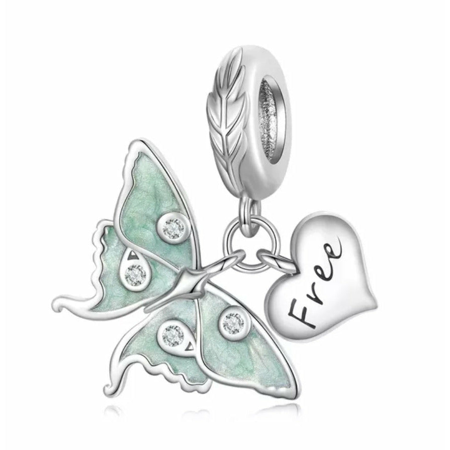 Be Free Mint Green CZ Butterfly Dangle Charm