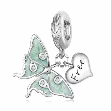 925 Sterling Silver Be Free Mint Green Butterfly Dangle Charm