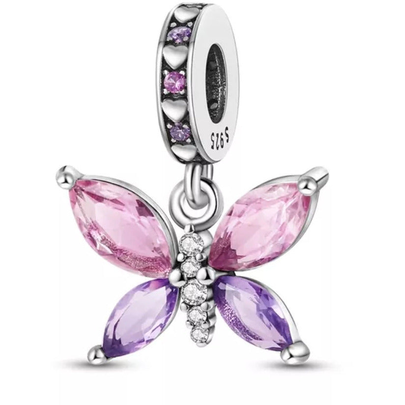 Pink and Purple CZ Butterfly Dangle Charm