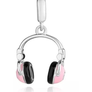 925 Sterling Silver Pink Enamel Headphones Dangle Charm