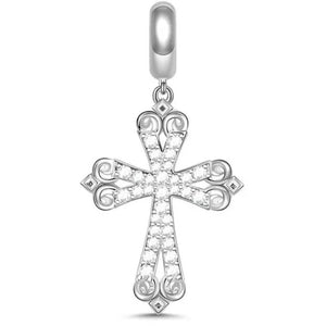 925 Sterling Silver CZ Detailed Cross Dangle Charm