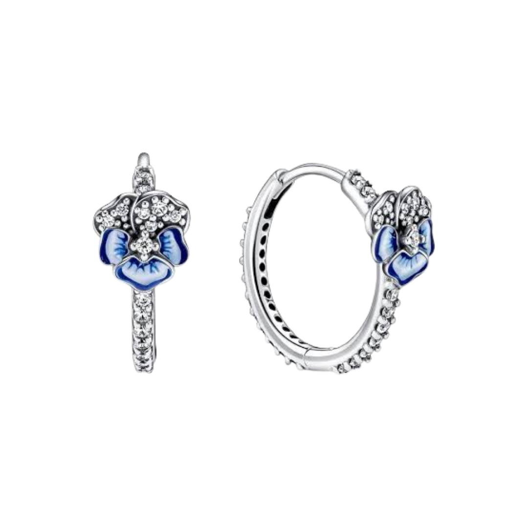 Blue Pansy Hoop Earrings