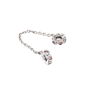 925 Sterling Silver Pink CZ Hearts SCREW ON Safety Chain