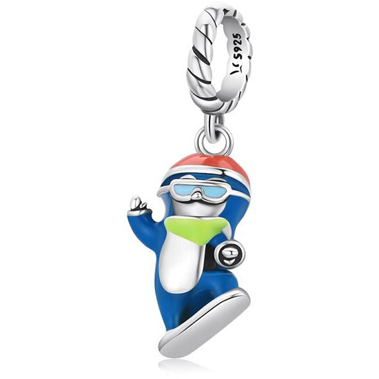 Snowboarding Penguin Dangle Charm