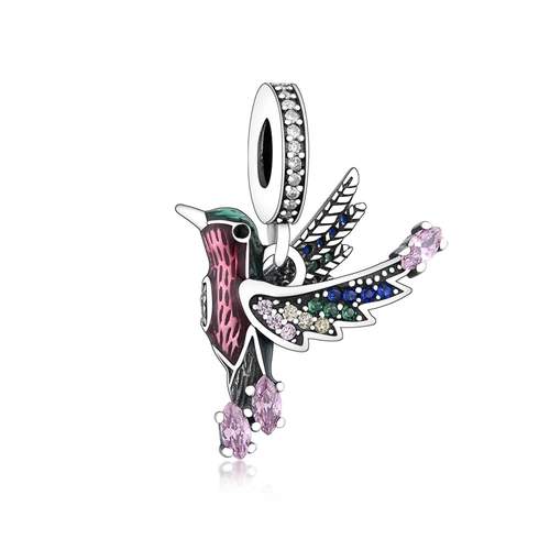 Pink Hummingbird CZ Enamel Dangle Charm