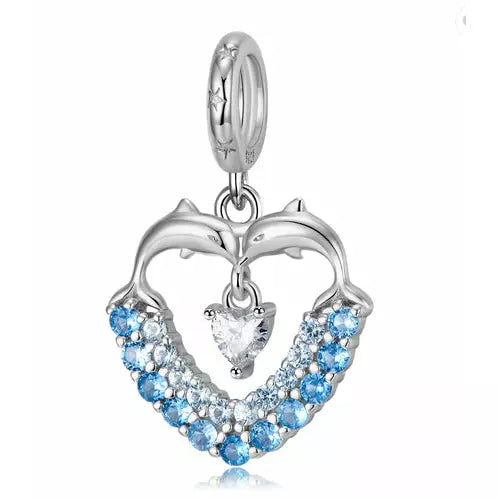 CZ Dolphin Heart Dangle Charm