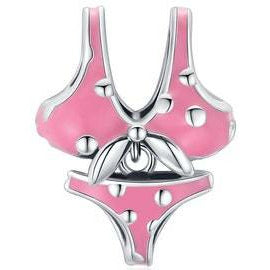 925 Sterling Silver Pink Enamel 2 Piece Bikini Bead Charm
