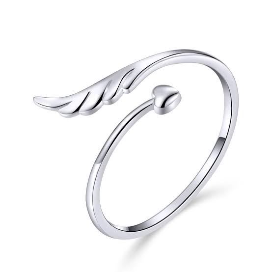 Feather And Heart Adjustable Ring