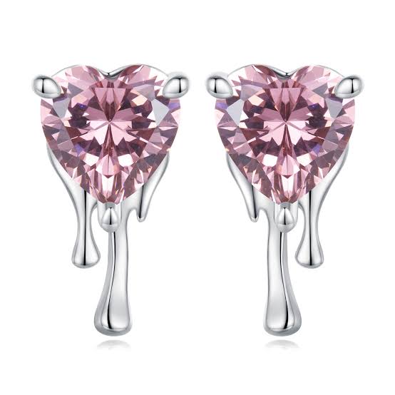 Pink CZ Dripping with Love Heart Earrings