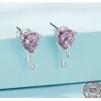 Pink CZ Dripping with Love Heart Earrings