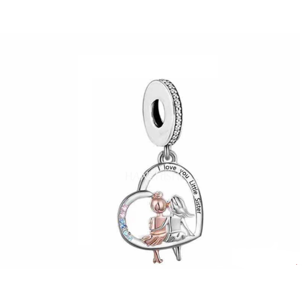 Two Tone "I Love You Little Sister" Dangle Charm