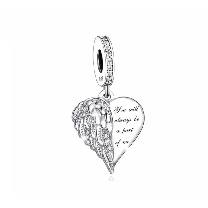 Angel Wing Heart "You Will Always be a part of Me" Dangle Charm