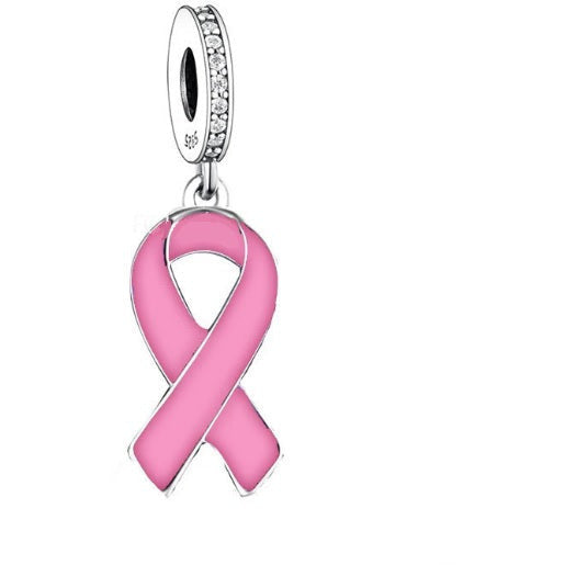 Pink Enamel Cancer Ribbon Dangle Charm