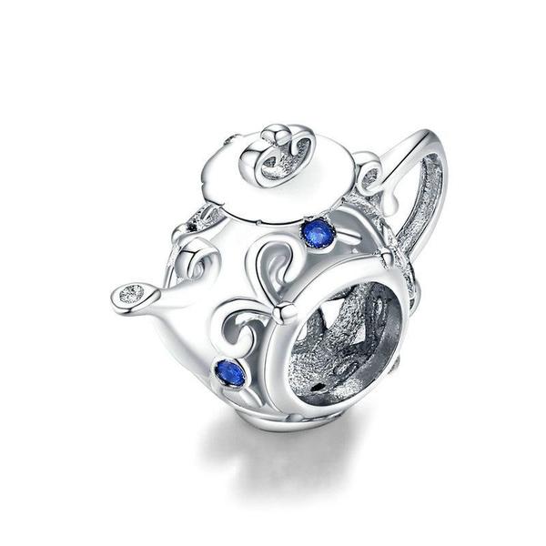 Stylish Vintage Teapot CZ Bead Charm