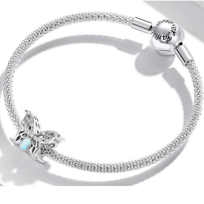 Butterfly Opal Stone CZ Openwork Bead Charm