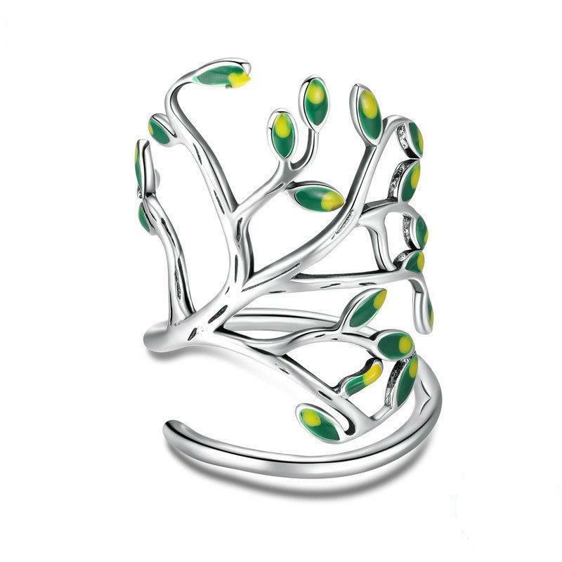 Tree of Life Green Tree Leaves Adjustable Ring