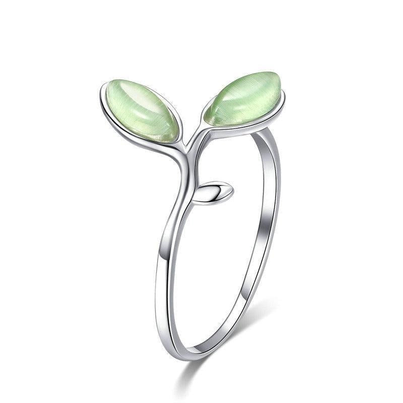 Hope Green Tree Leaves Tree Buds Adjustable Ring