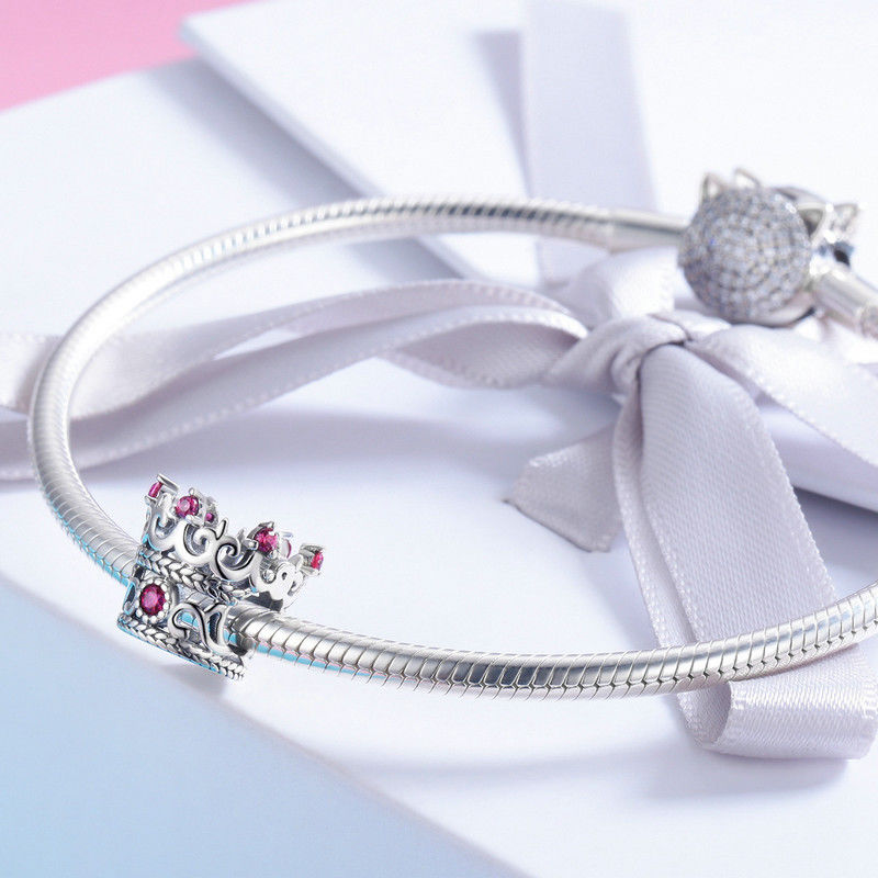 Pink CZ Crown Bead Charm